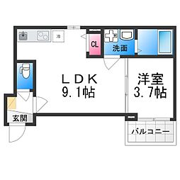 七道ハウス 3階1LDKの間取り