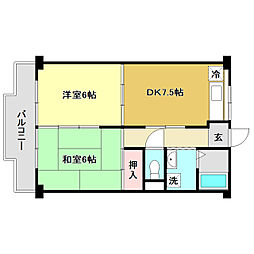 ハイツハッピィバリー 2DKの間取図画像