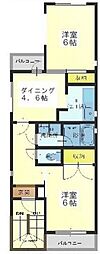 ハローハイツ千住 2DKの間取図画像
