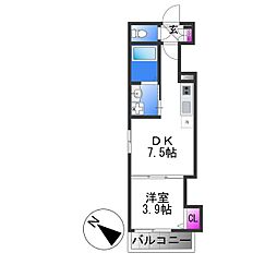 GRAND SUN 3階1DKの間取り