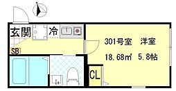 Nest Hirai 3階1Kの間取り