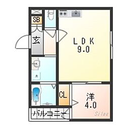 アッシュメゾン平野1 1LDKの間取図画像