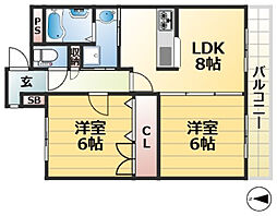 プリンスコート 2LDKの間取図画像