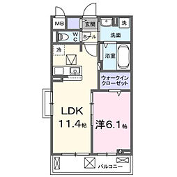 ジーニアス・ラソ 1LDKの間取図画像