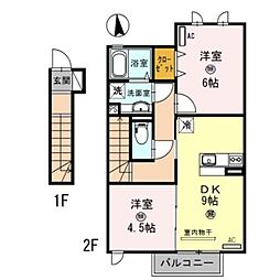 D-roomシルクマムA 2階2DKの間取り