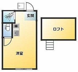 パッソム鵜の木 2階ワンルームの間取り