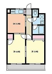 チェリーブロッサムつきみ野1 2DKの間取図画像