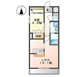 ルル・フルーレ 1階1LDKの間取り