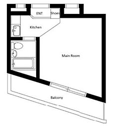 ハイタウン駒場東大前 3階ワンルームの間取り