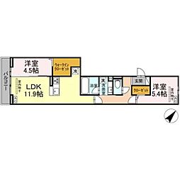 リエージュ 3階2LDKの間取り