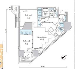 PRIMEART白金台 2LDKの間取図画像