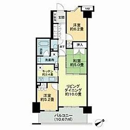 ライオンズクオーレ幕張マークスフォート 6階3LDKの間取り