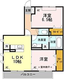 日暮里舎人ライナー 舎人公園駅 徒歩10分の賃貸アパート 3階2LDKの間取り