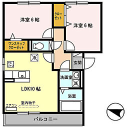 京阪交野線 交野市駅 徒歩12分の賃貸アパート 2階2LDKの間取り