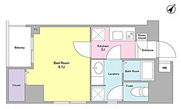 グランフェリシア 6階1Kの間取り