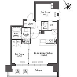 COMFORIA芝浦MOKU 2LDKの間取図画像