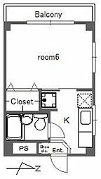丸久保マンション 3階1Kの間取り