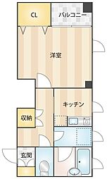 キミシゲビル 2階1Kの間取り