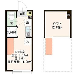 ハーモニーテラス平井9 ワンルームの間取図画像