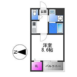 ソリティア桃谷 3階1Kの間取り