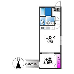 アプローズ新深江 1LDKの間取図画像