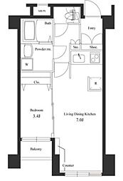 ヴェルト横濱石川町 3階1DKの間取り