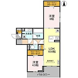 仮称D-ROOM春日部南一丁目 3階2LDKの間取り