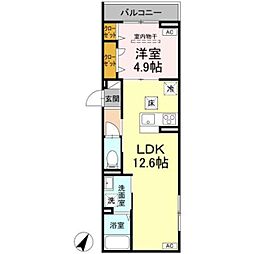 D-ROOM・M 1LDKの間取図画像