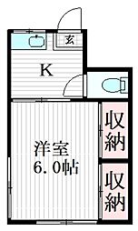 西糀谷コーポ第2 2階1Kの間取り