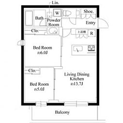 ラヴィエール千駄ヶ谷プレミアムレジデンス 2階2LDKの間取り