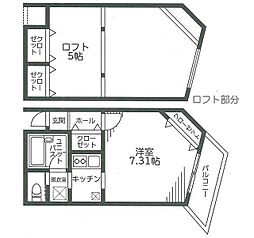 パレス相模大野 1階1Kの間取り