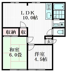 サンハイム 1階2LDKの間取り