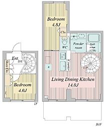 プライムアーバン目黒三田 1階2LDKの間取り