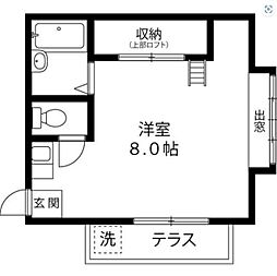 レインボーハイツ 2階ワンルームの間取り