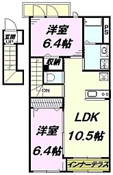 JR中央線 高尾駅 バス15分  恩方ターミナル下車 徒歩1分の賃貸アパート 2階2LDKの間取り