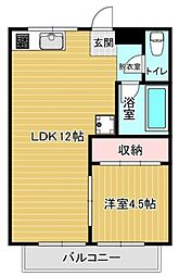 ハイムエル越谷 1階1LDKの間取り