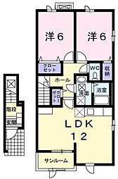 ビリーブＡ 2階2LDKの間取り
