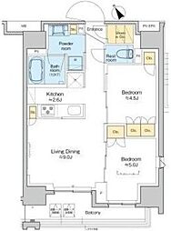プラウドフラット清澄通り 10階2LDKの間取り