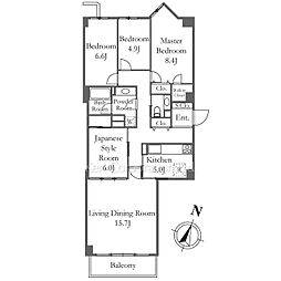 広尾ガーデンヒルズA棟 4LDKの間取図画像