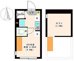 ハーモニーテラス東新町II 2階ワンルームの間取り