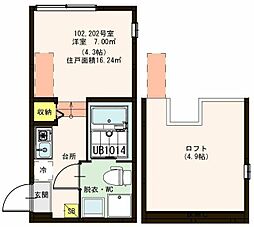 ハーモニーテラス南小岩II 1階ワンルームの間取り
