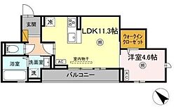 レ・セーナ八幡 3階1LDKの間取り