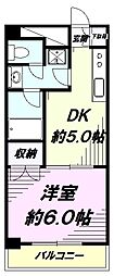 JR中央線 八王子駅 徒歩12分の賃貸マンション 2階1DKの間取り