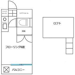 中台ヒルズ一丁目館 ワンルームの間取図画像