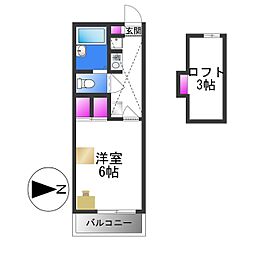 平野市町マンション 1階1Kの間取り