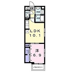 アリーサコート セント 2階1LDKの間取り
