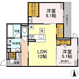 D-crinum川島田 2LDKの間取図画像