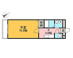 グリーンヴェール 1Kの間取図画像