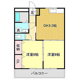ハイツハピィバリー2E棟 2DKの間取図画像