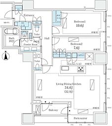 三田ガーデンヒルズサウスヒル 705 7階2LDKの間取り